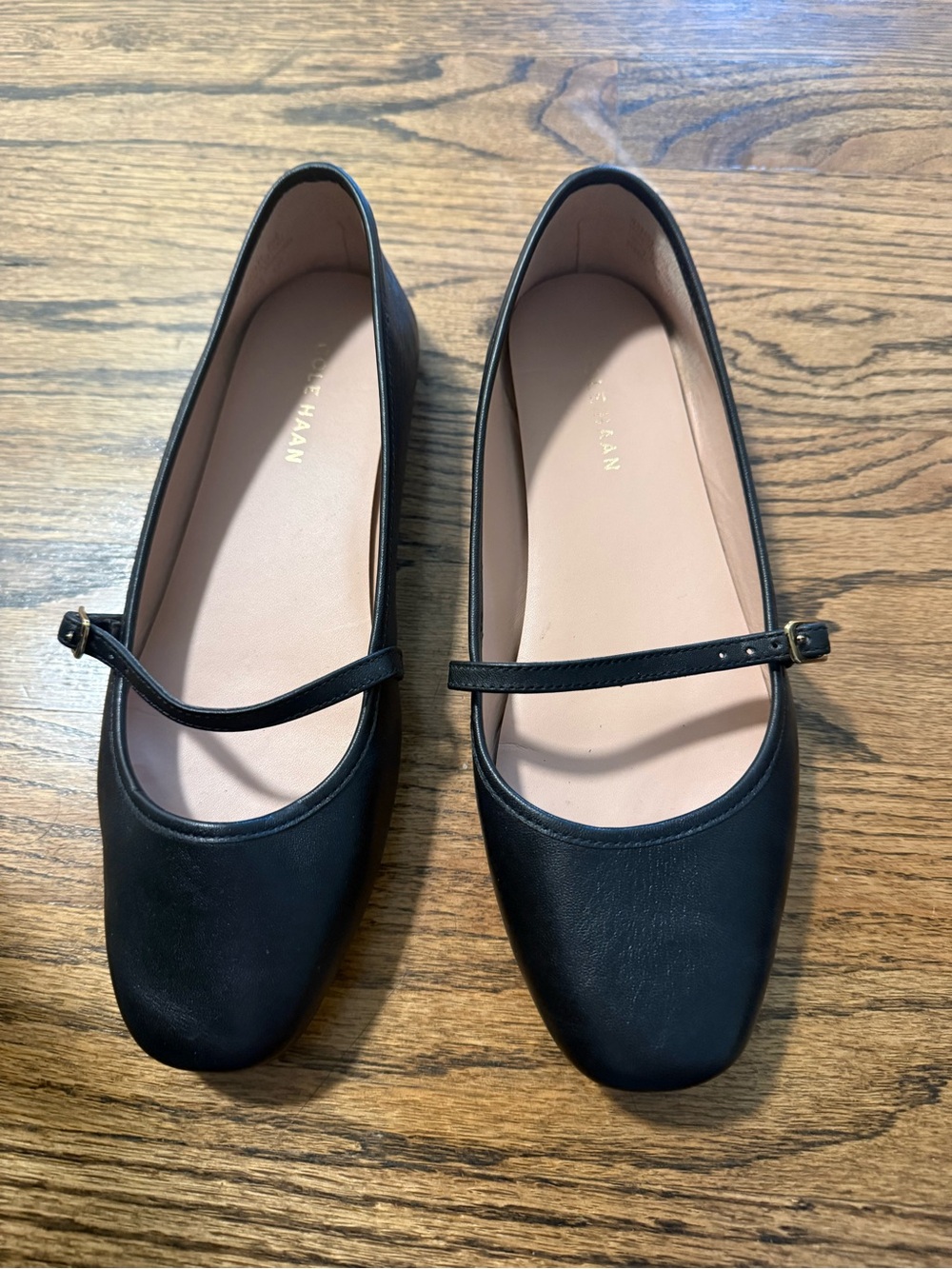 Cole Haan Black Leather Mary Jane Flats with Strap